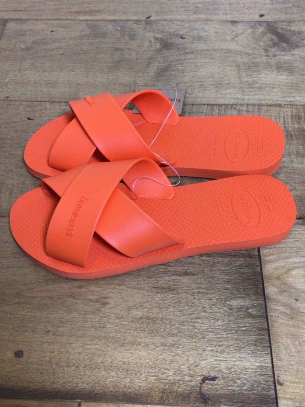 Havaianas Aqua Slide Sandals Sunset Orange Cross Strap Rubber US 7-8 NWT - Picture 4 of 11